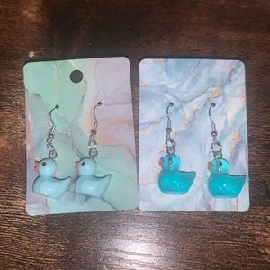 Two Pairs of Resin Blue Duck Earrings